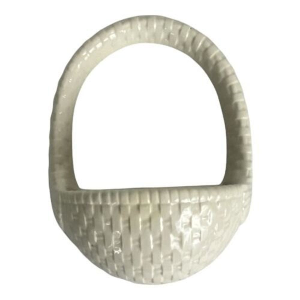 Vintage Ceramic Basket Weaved Wall Hanging 6.5W" x 8.5H" Handmade 1999 White